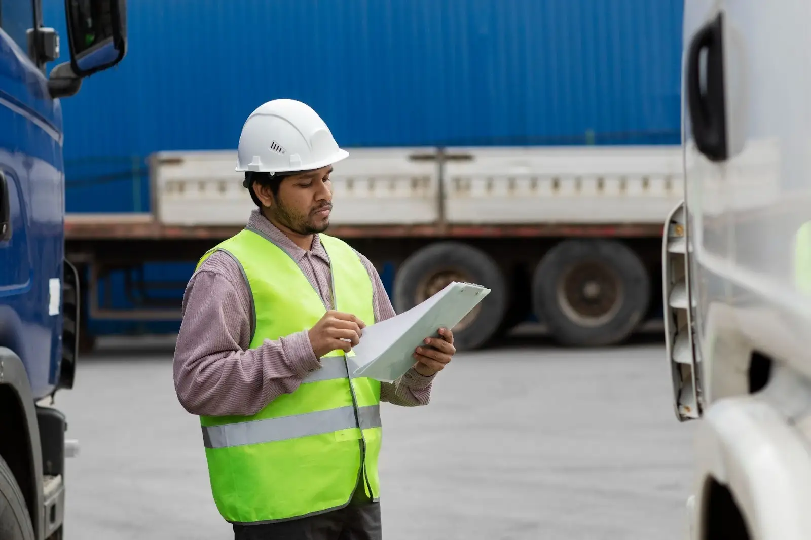 A truck driver understands FMCSA Compliance rules through a document